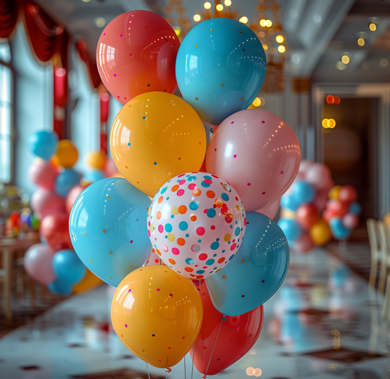 Ein bunter Strauß aus festlichen Ballons, ideal für eine fröhliche Geburtstagsfeier, die für eine festliche Stimmung sorgen und jeden Raum verschönern.